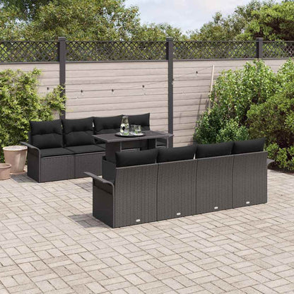 Gartensofa-set mit Kissen 9 pcs Schwarz Poly-Rattan