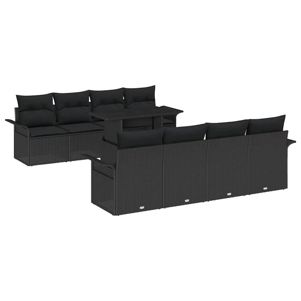 Gartensofa-set mit Kissen 9 pcs Schwarz Poly-Rattan