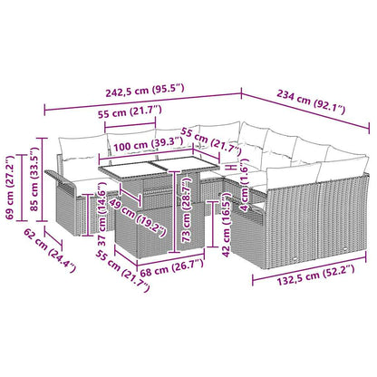 Garten-Sofa-Set mit Kissen 9 pcs Schwarz Poly Rattan