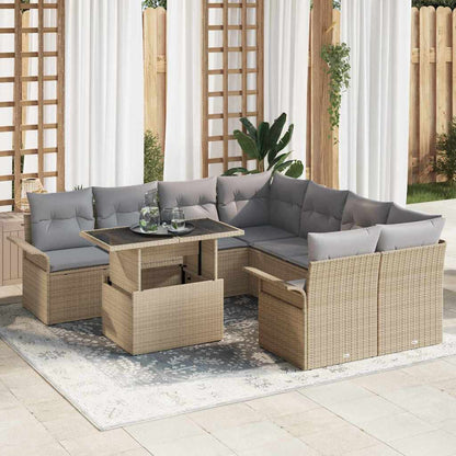 Garten-Sofa-Set mit Kissen 9 pcs Beige Poly Rattan