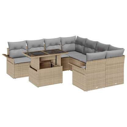 Garten-Sofa-Set mit Kissen 9 pcs Beige Poly Rattan