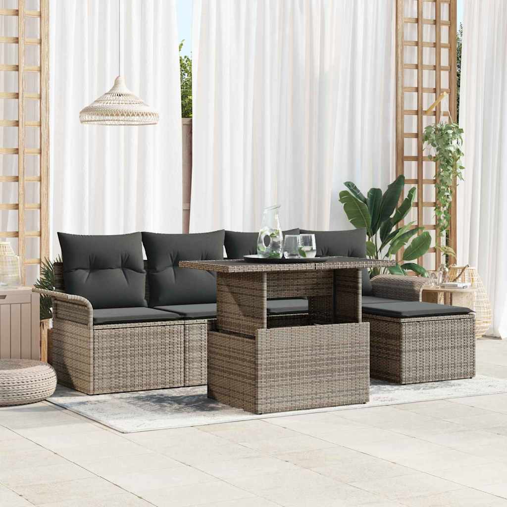 Gartensofa-set mit Kissen 6 pcs Grau Poly-Rattan