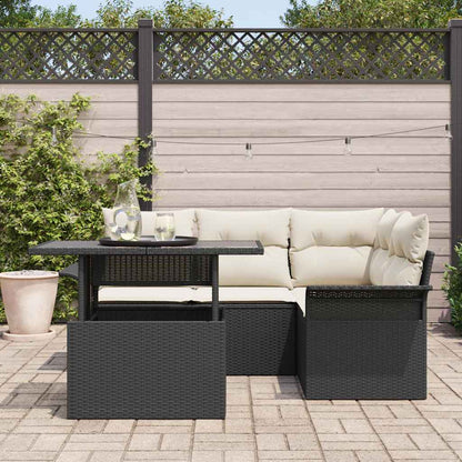 Garten-Sofa-Set mit Kissen 5 pcs Schwarz Poly Rattan