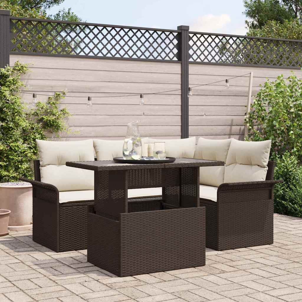 Garten-Sofa-Set mit Kissen 5 pcs Braun Poly Rattan