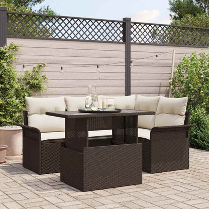 Garten-Sofa-Set mit Kissen 5 pcs Braun Poly Rattan
