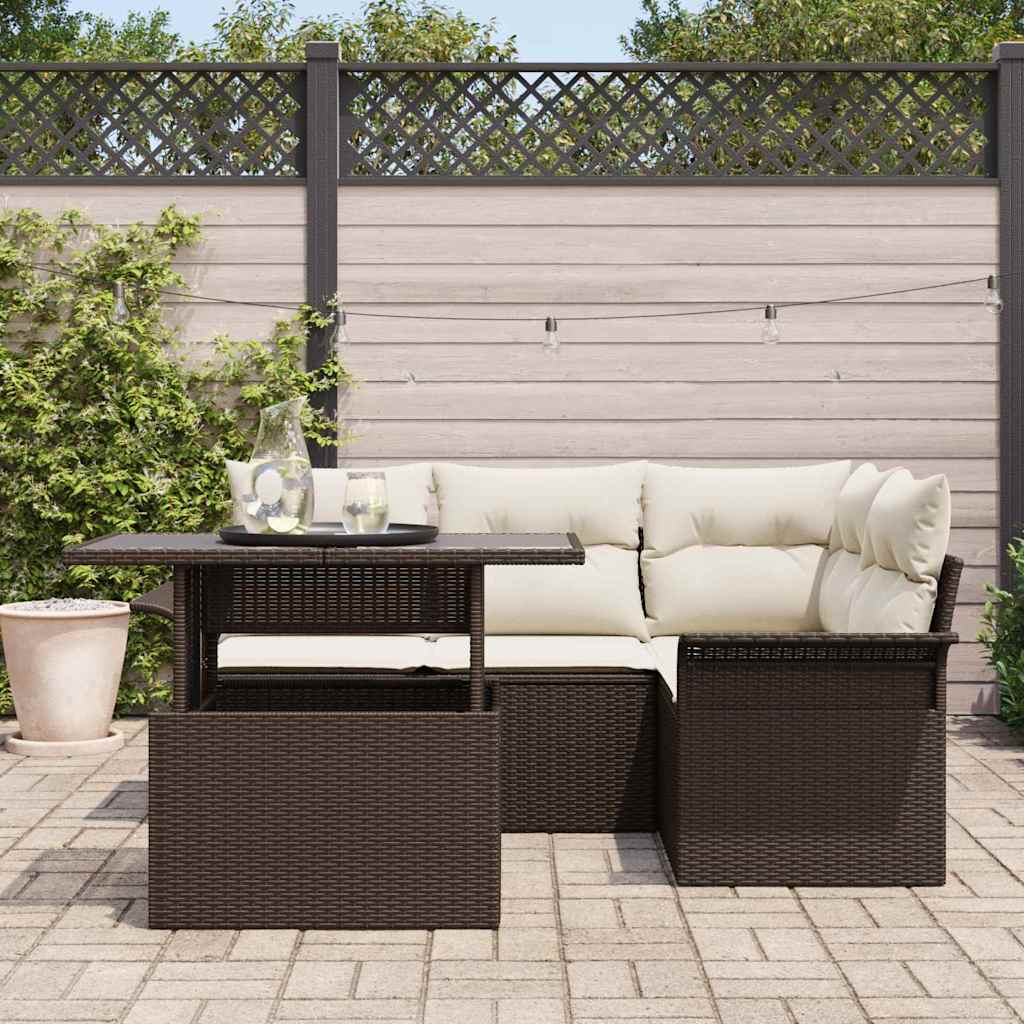 Garten-Sofa-Set mit Kissen 5 pcs Braun Poly Rattan