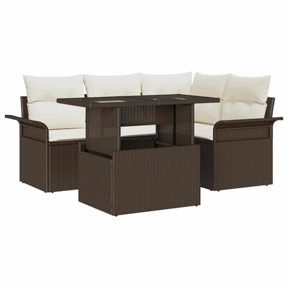 Garten-Sofa-Set mit Kissen 5 pcs Braun Poly Rattan