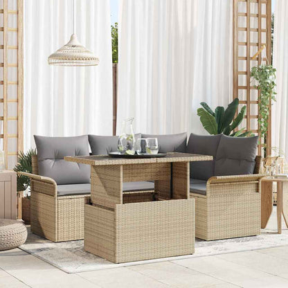 Garten-Sofa-Set mit Kissen 5 pcs Beige Poly Rattan
