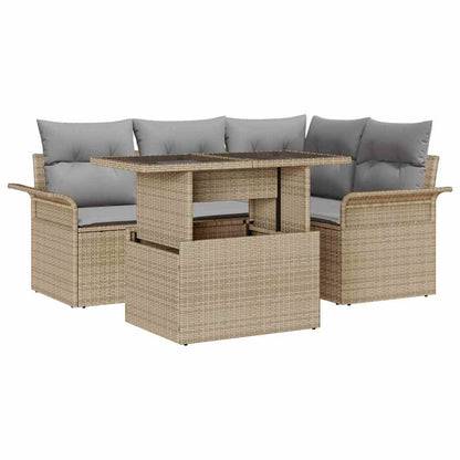 Garten-Sofa-Set mit Kissen 5 pcs Beige Poly Rattan