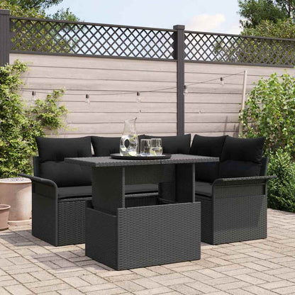 Garten-Sofa-Set mit Kissen 5 pcs Schwarz Poly Rattan