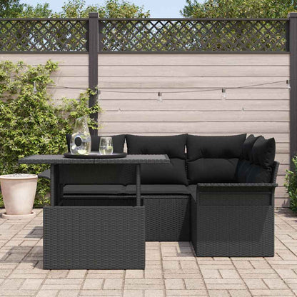 Garten-Sofa-Set mit Kissen 5 pcs Schwarz Poly Rattan