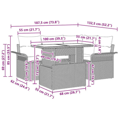 Garten-Sofa-Set mit Kissen 5 pcs Schwarz Poly Rattan