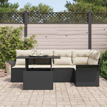 Gartensofa-set mit Kissen 6 pcs Schwarz Poly-Rattan