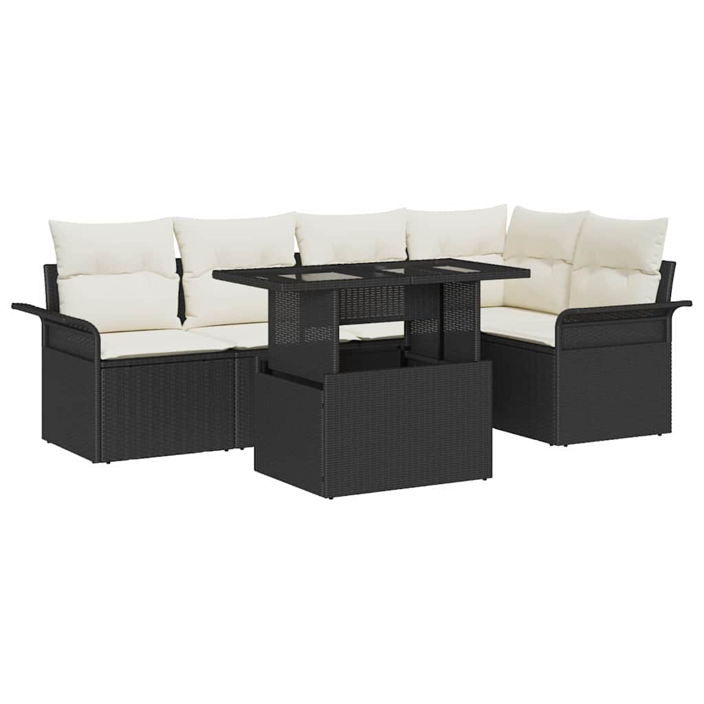 Gartensofa-set mit Kissen 6 pcs Schwarz Poly-Rattan