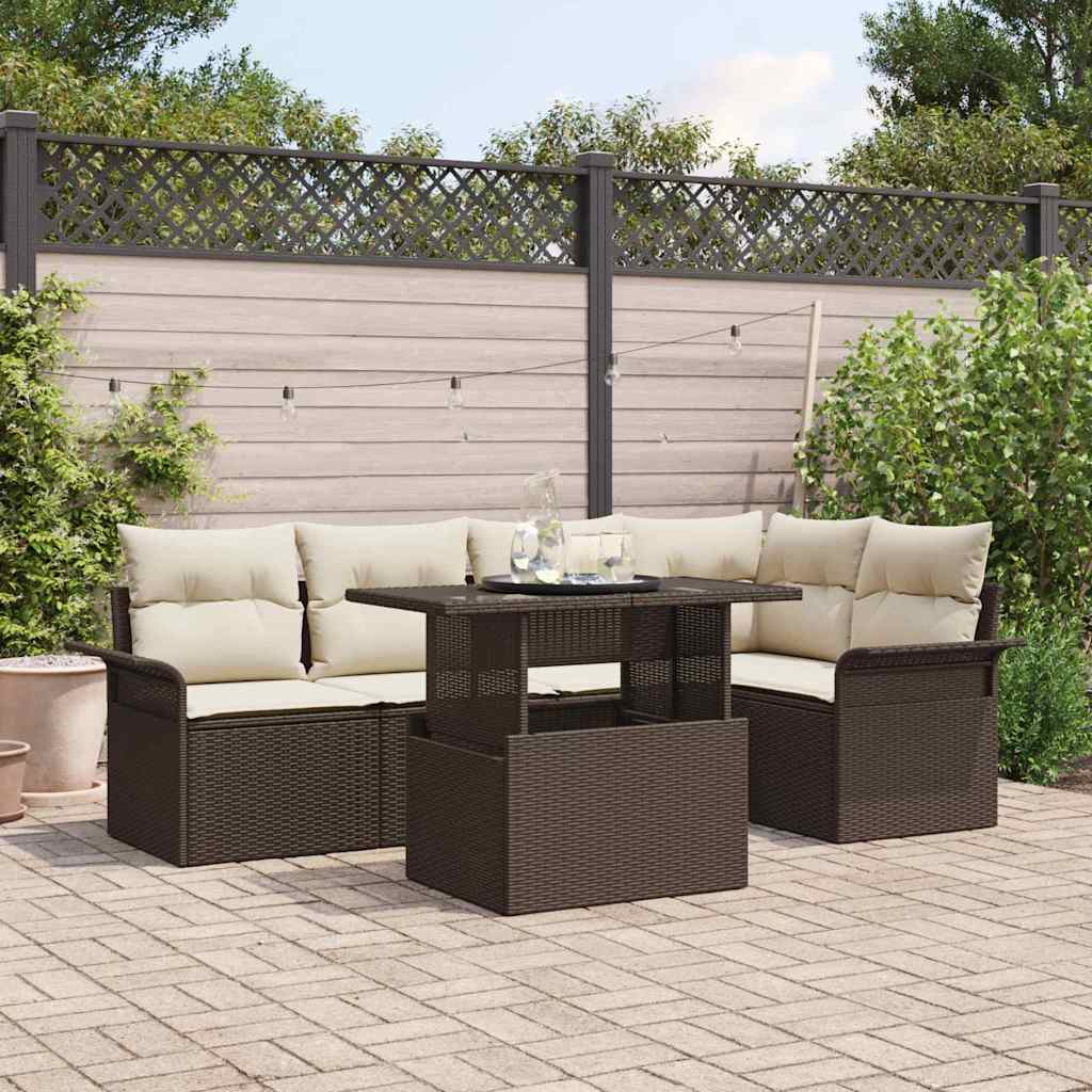 Gartensofa-set mit Kissen 6 pcs Braun Poly-Rattan