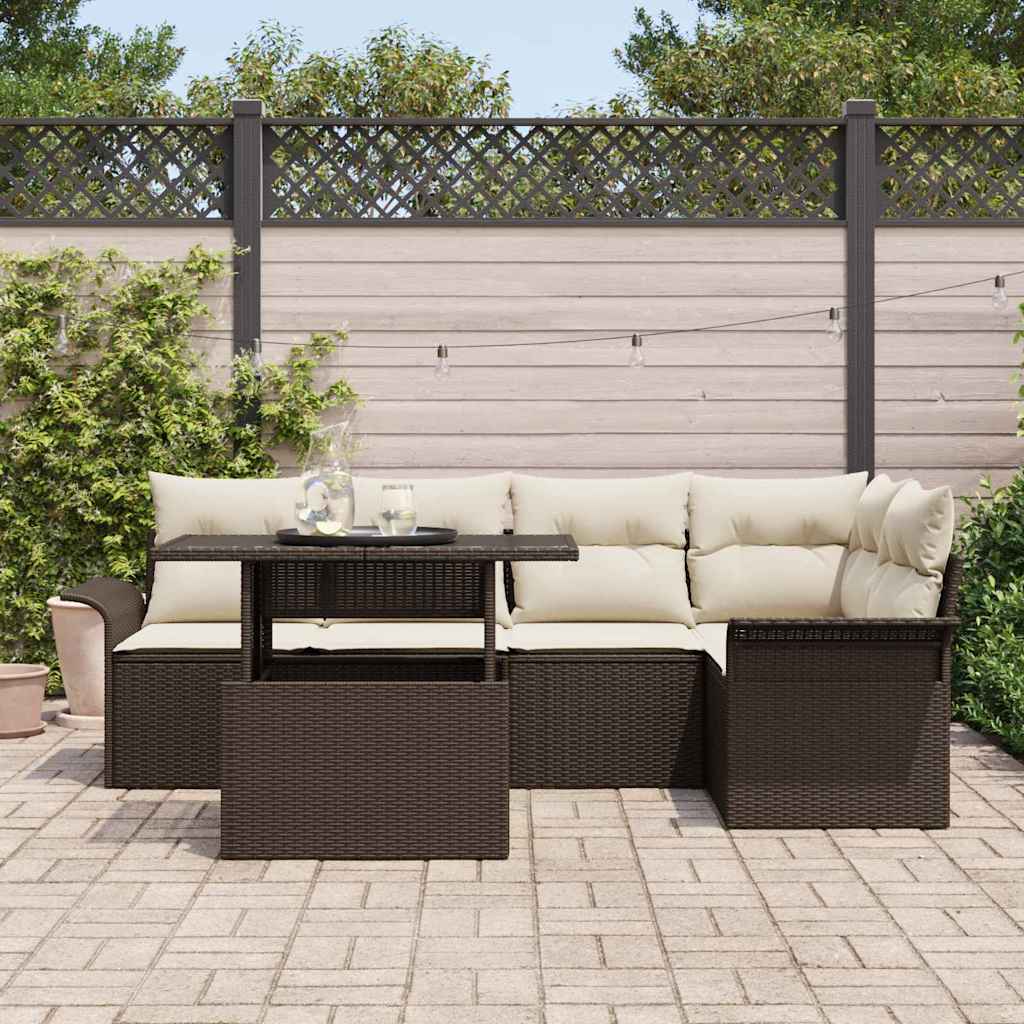 Gartensofa-set mit Kissen 6 pcs Braun Poly-Rattan