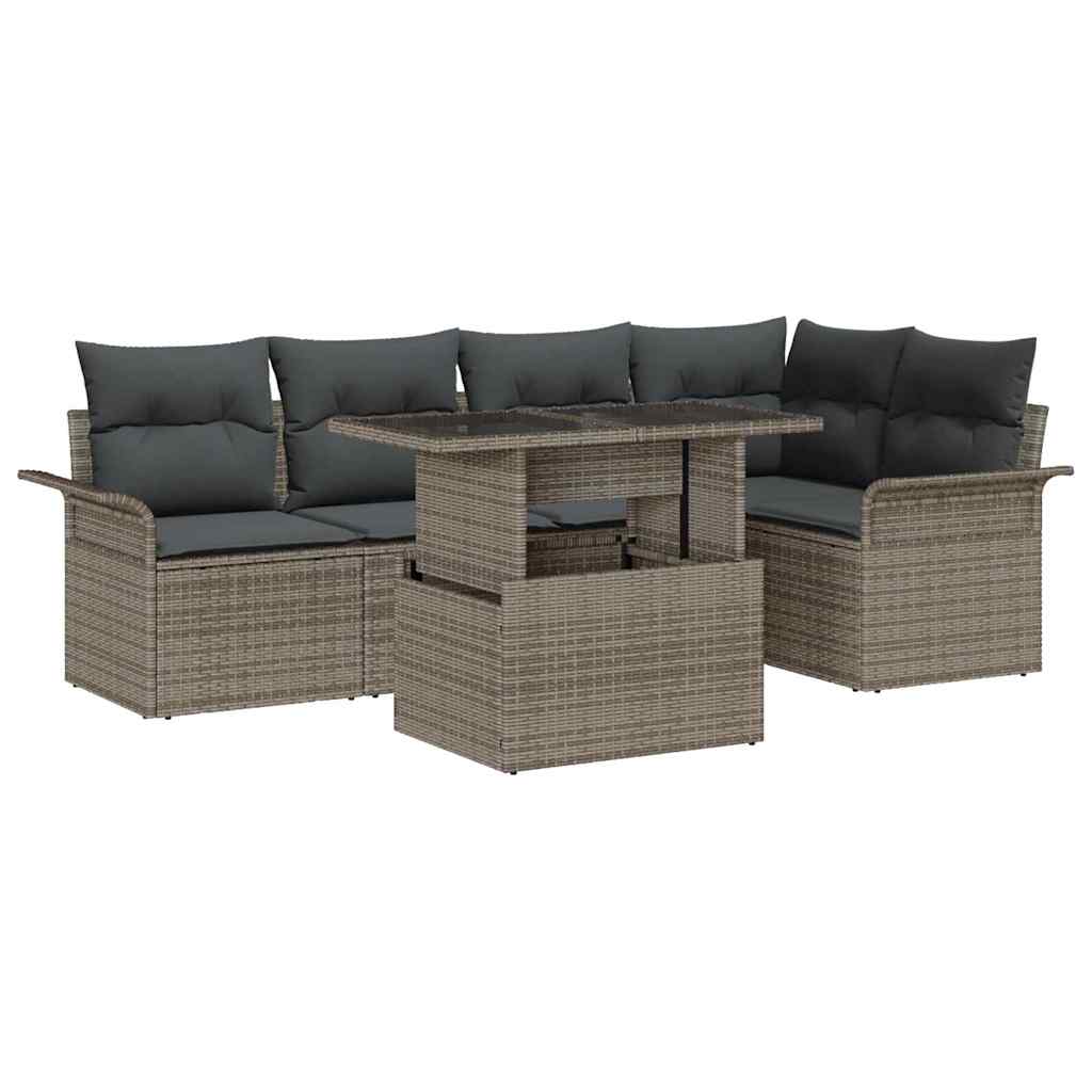 Gartensofa-set mit Kissen 6 pcs Grau Poly-Rattan