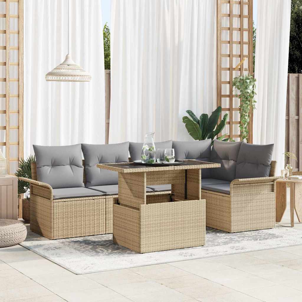 Gartensofa-set mit Kissen 6 pcs Beige Poly-Rattan