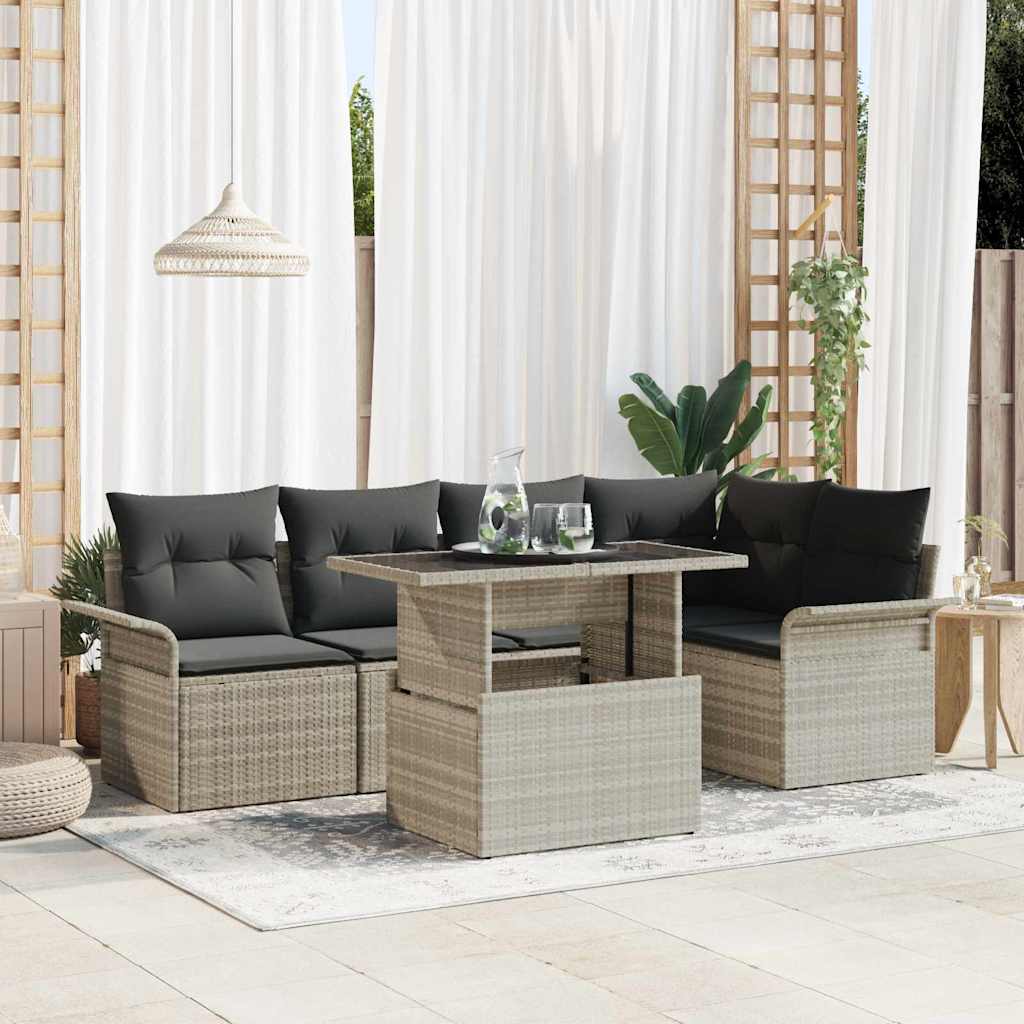 Gartensofa-set mit Kissen 6 pcs Hellgrau Poly-Rattan
