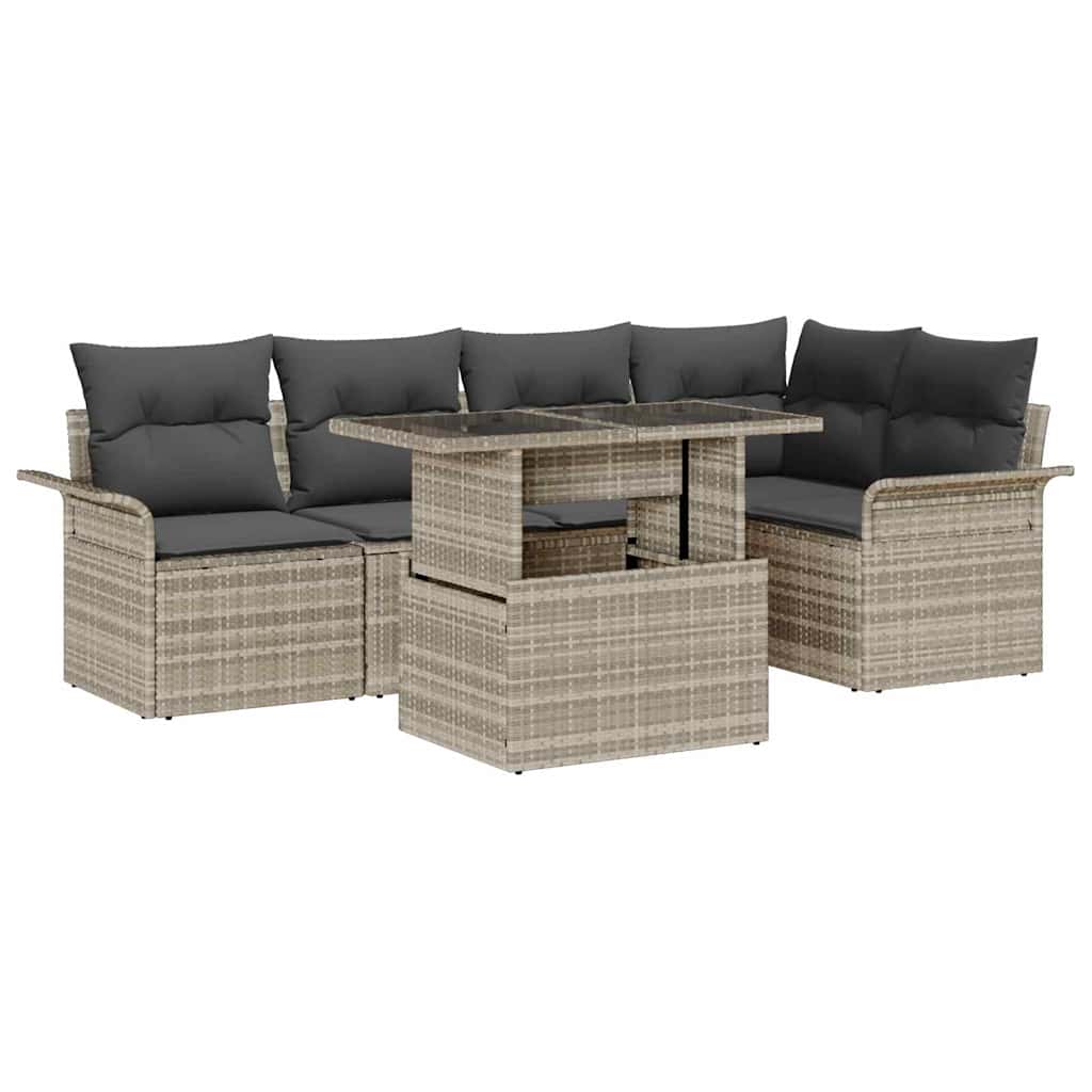 Gartensofa-set mit Kissen 6 pcs Hellgrau Poly-Rattan
