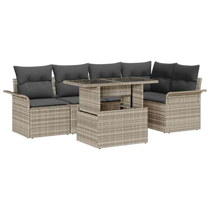Gartensofa-set mit Kissen 6 pcs Hellgrau Poly-Rattan