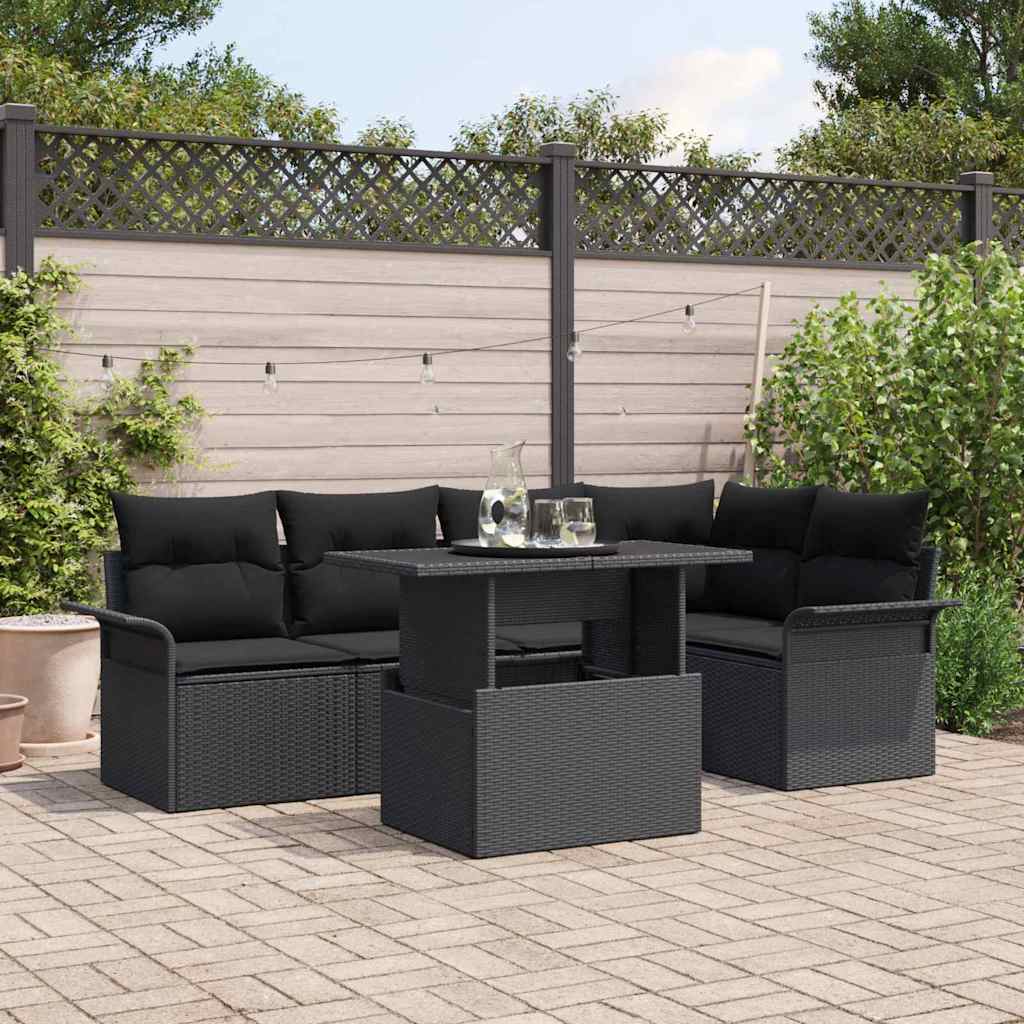 Gartensofa-set mit Kissen 6 pcs Schwarz Poly-Rattan