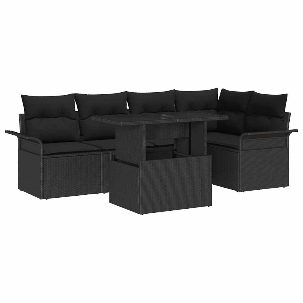 Gartensofa-set mit Kissen 6 pcs Schwarz Poly-Rattan