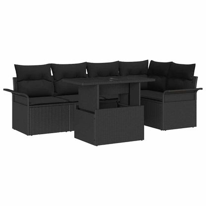 Gartensofa-set mit Kissen 6 pcs Schwarz Poly-Rattan