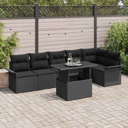 Gartensofa-set mit Kissen 7 pcs Schwarz Poly-Rattan