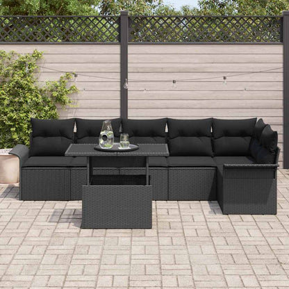 Gartensofa-set mit Kissen 7 pcs Schwarz Poly-Rattan