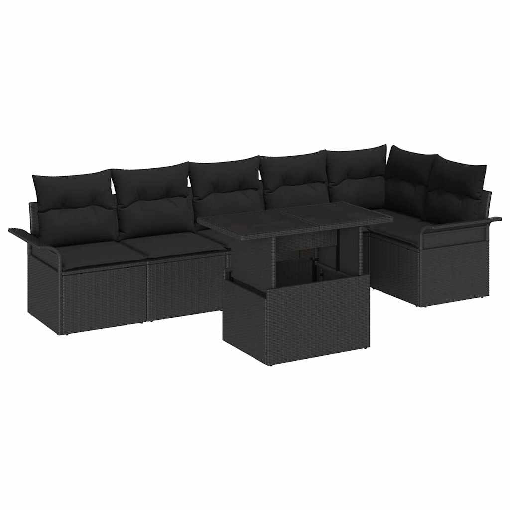 Gartensofa-set mit Kissen 7 pcs Schwarz Poly-Rattan