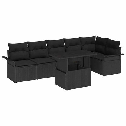 Gartensofa-set mit Kissen 7 pcs Schwarz Poly-Rattan