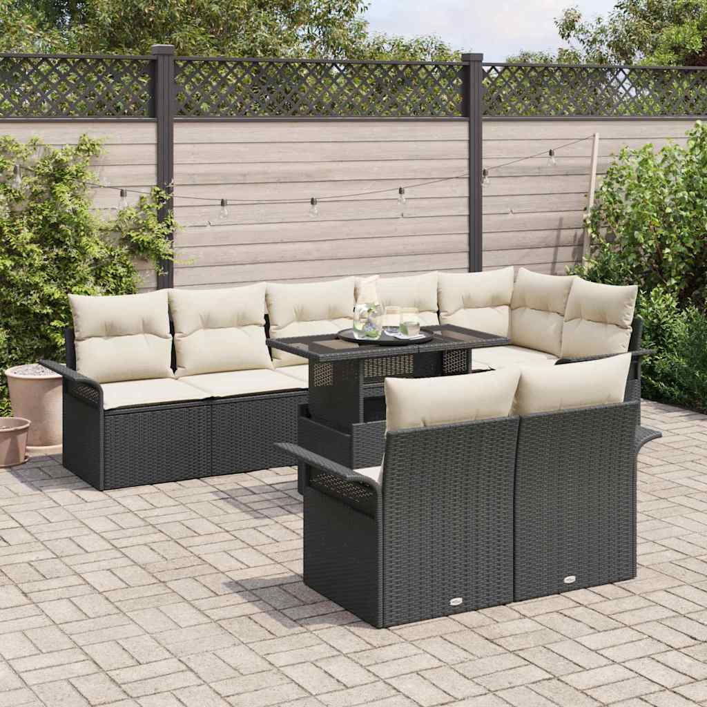 Gartensofa-set mit Kissen 9 pcs Schwarz Poly-Rattan