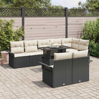 Gartensofa-set mit Kissen 9 pcs Schwarz Poly-Rattan