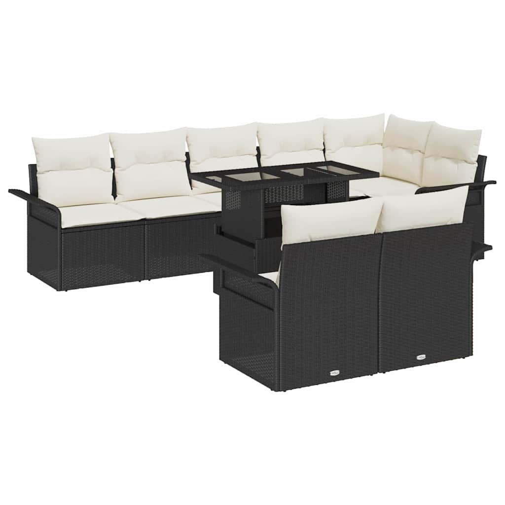 Gartensofa-set mit Kissen 9 pcs Schwarz Poly-Rattan