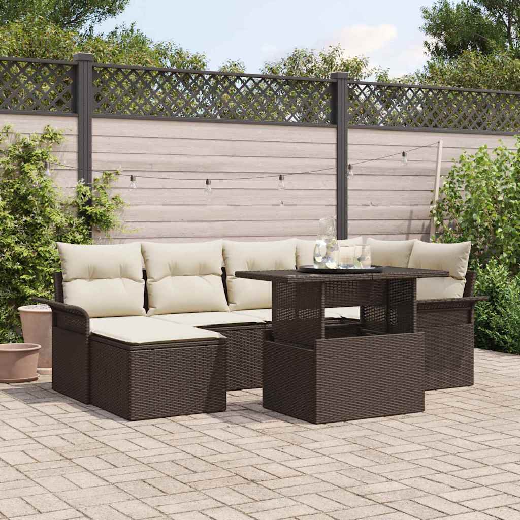 Gartensofa-set mit Kissen 7 pcs Braun Poly-Rattan