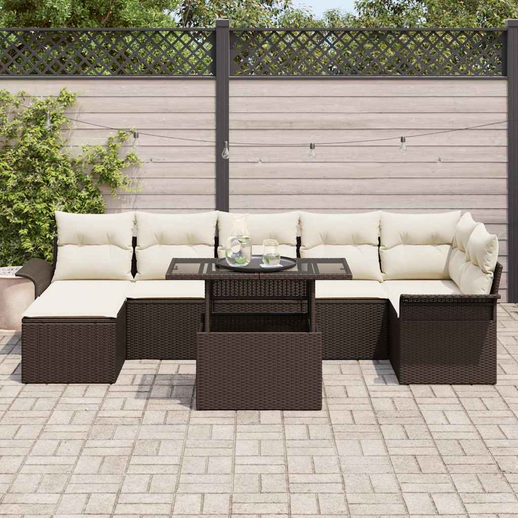 Sofa Set mit Kissen 8 pcs Braun Poly-Rattan