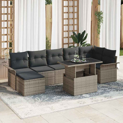 Sofa Set mit Kissen 8 pcs Grau Poly-Rattan