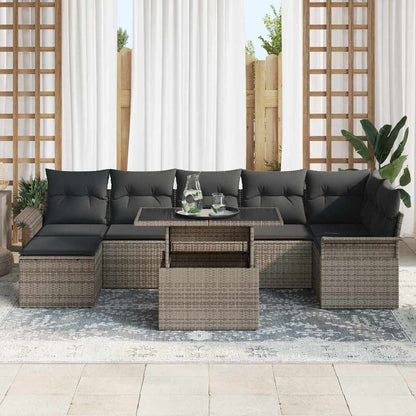 Sofa Set mit Kissen 8 pcs Grau Poly-Rattan
