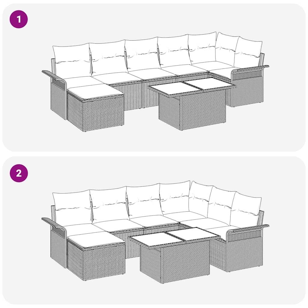 Sofa Set mit Kissen 8 pcs Grau Poly-Rattan