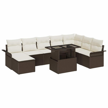 Sofa Set mit Kissen 9 pcs Braun Poly-Rattan