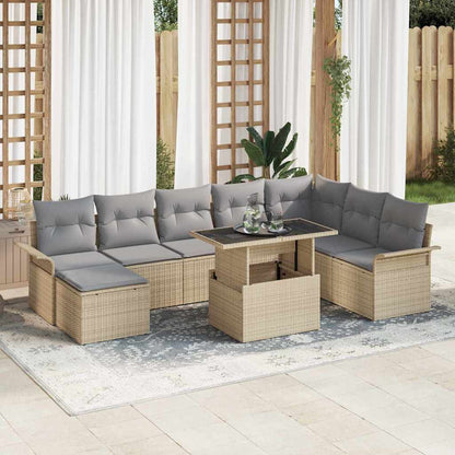 Sofa Set mit Kissen 9 pcs Beige Poly-Rattan