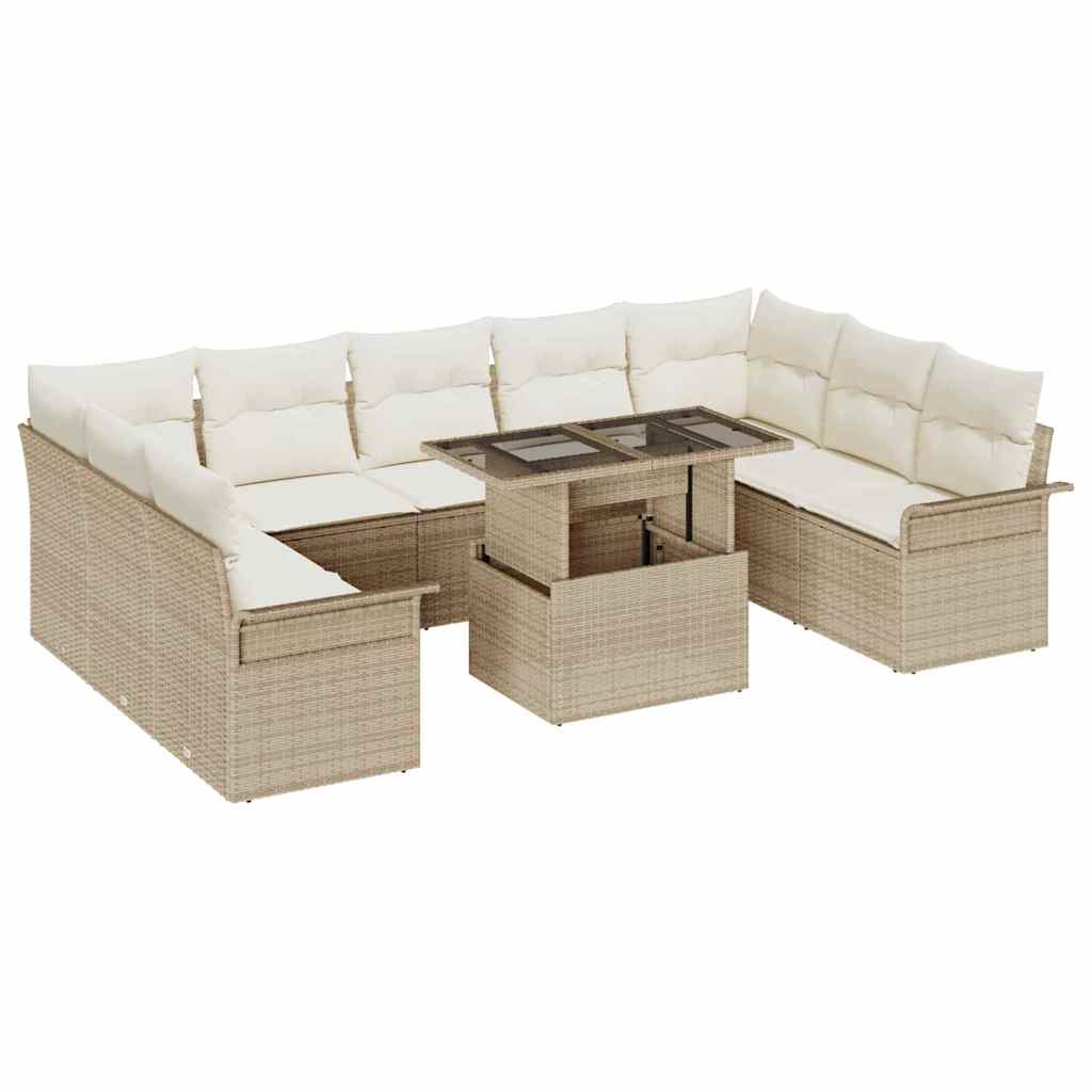 Sofa Set mit Kissen 10 pcs Beige Poly-Rattan