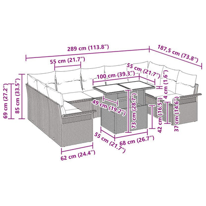 Sofa Set mit Kissen 10 pcs Beige Poly-Rattan