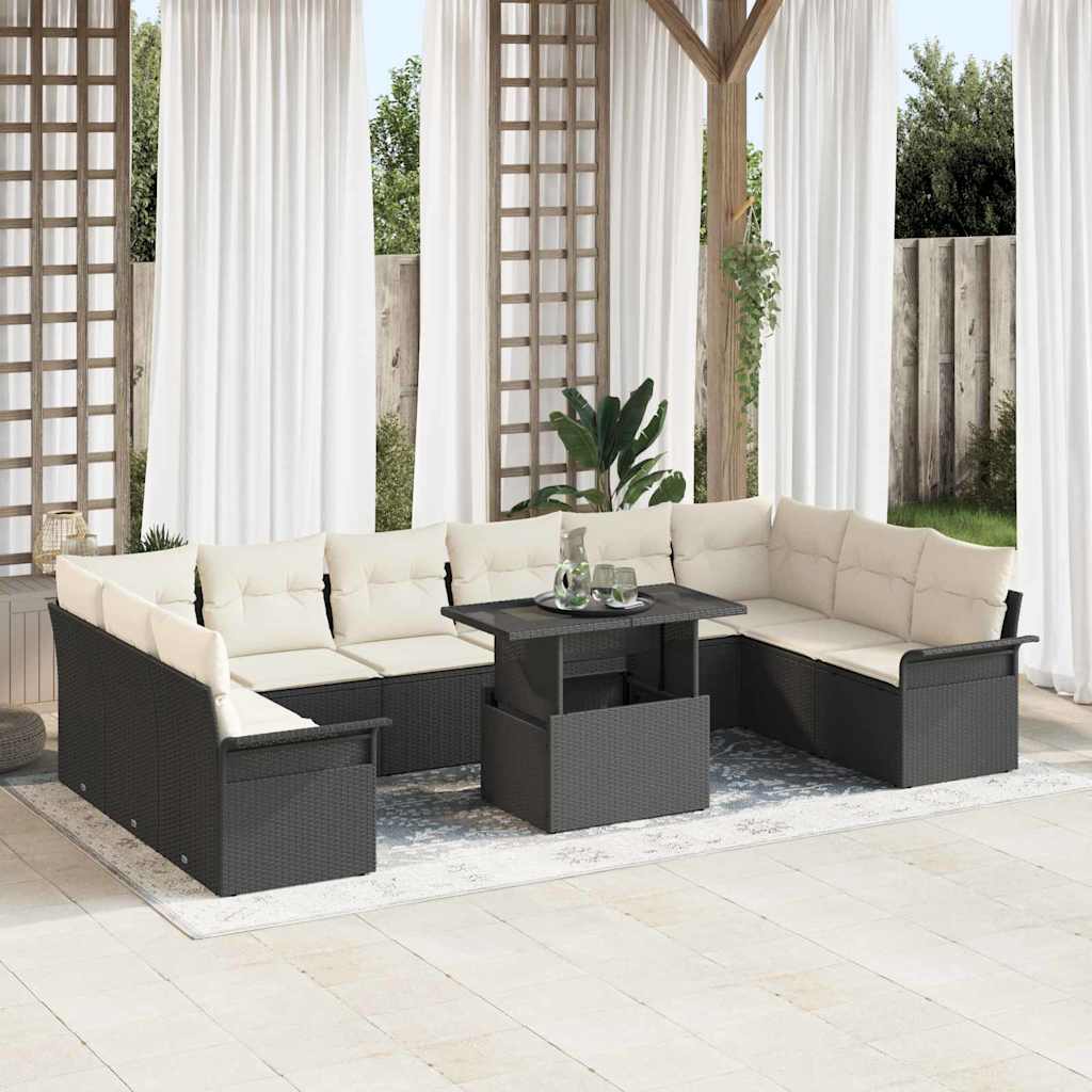 Sofa Set mit Kissen 11 pcs Schwarz Poly-Rattan
