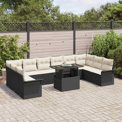 Sofa Set mit Kissen 11 pcs Schwarz Poly-Rattan