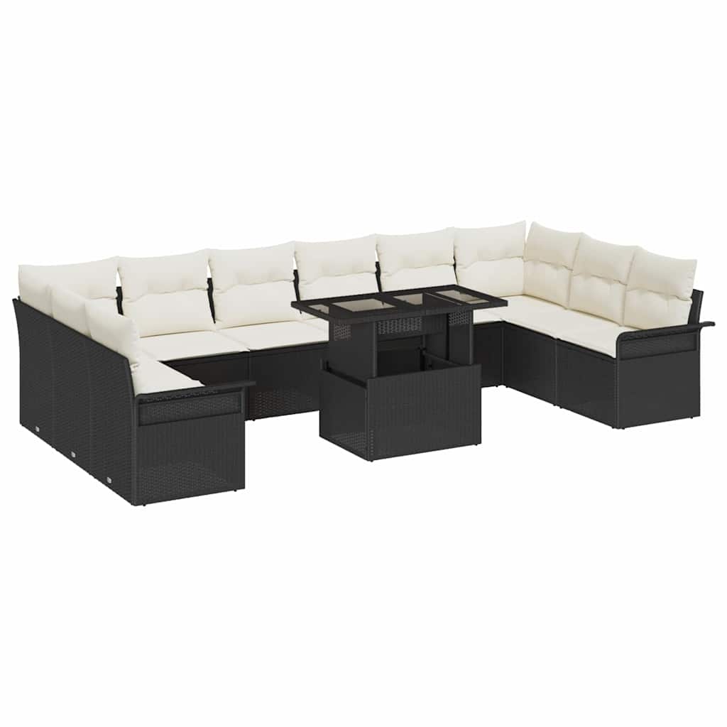 Sofa Set mit Kissen 11 pcs Schwarz Poly-Rattan