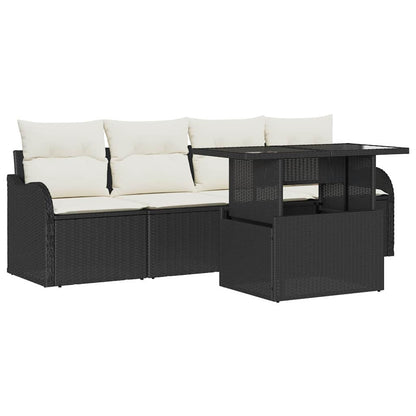Sofa Set mit Kissen 5 pcs Schwarz Poly-Rattan
