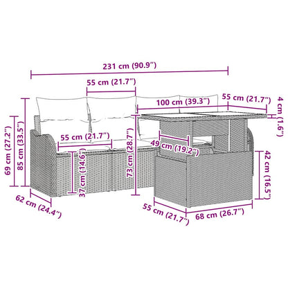Sofa Set mit Kissen 5 pcs Schwarz Poly-Rattan