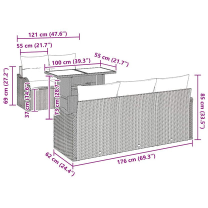 Gartensofa-set mit Kissen 6 pcs Braun Poly-Rattan